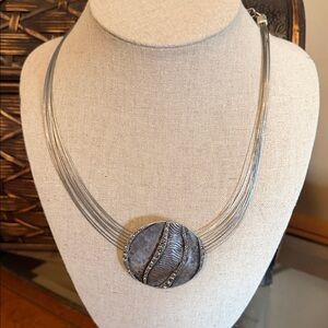 Chico's Silver Multi-Strand Necklace with Round Pendant